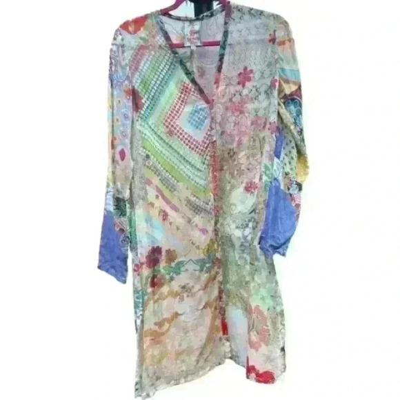 Johnny Was Tops - Johnny Was Garden Printed Floral Sheer Watercolor Long Cardigan XS